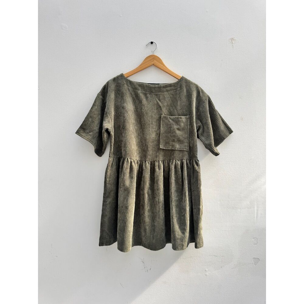 ASOS DESIGN Khaki Cord T-Shirt Mini Dress W/ Chest Pocket Size US 4